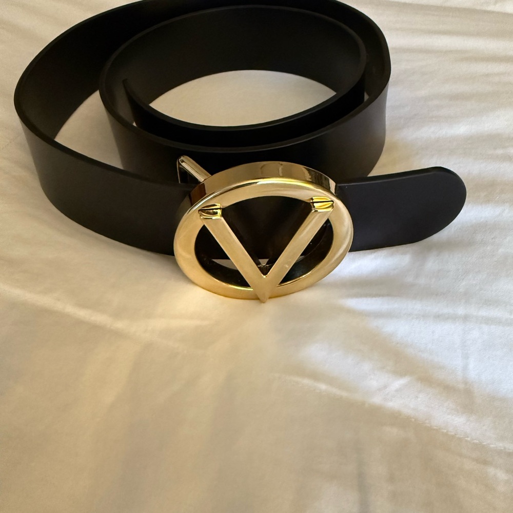 Mario Valentino Black Belt with Gold V Buckle